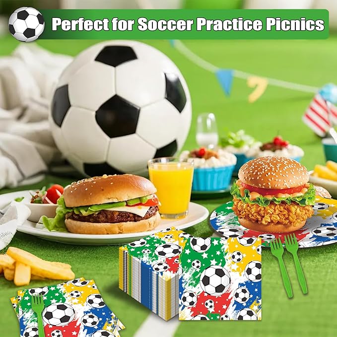 20-Guest Soccer Party Supplies Set - 80 Pcs Soccer Theme Disposable Tableware: 20 Dessert Plates, 40 Napkins (2-ply), 20 Forks - Ideal for Birthday, Match Day, Sports Celebrations