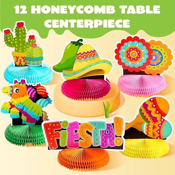 JOYIN 12 Cinco De Mayo Fiesta Honeycomb Table Centerpiece 8.5” for Fun Fiesta Taco Party Supplies, Luau Event Photo Props, Mexican Theme Decoration, Carnivals Festivals, Taco Tuesday Event