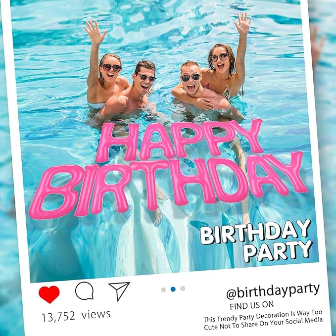 Shappy 20'' Happy Birthday Pool Large Floating Letter Balloons with Adhesive Dots Inflatable Pool Decorations for Summer Birthday Party