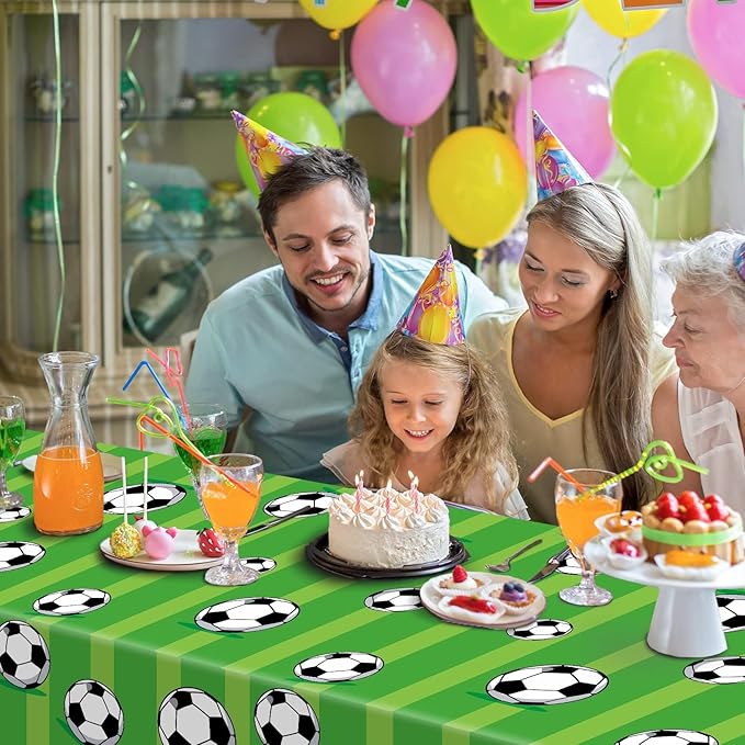 Wiooffen 3 Pcs Soccer Party Tablecloth Soccer Birthday Plastic Tablecloths Disposable World Cup Table Cover Party Decorations Sports Table Cloth Themed Party Supplies Favors, 54 x 108 Inches