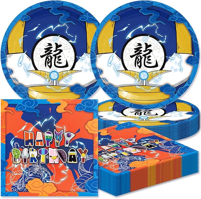 40PCS Anime Birthday Party Decorations Dargon Party Supplies Plates and Napkins for 20 Guests