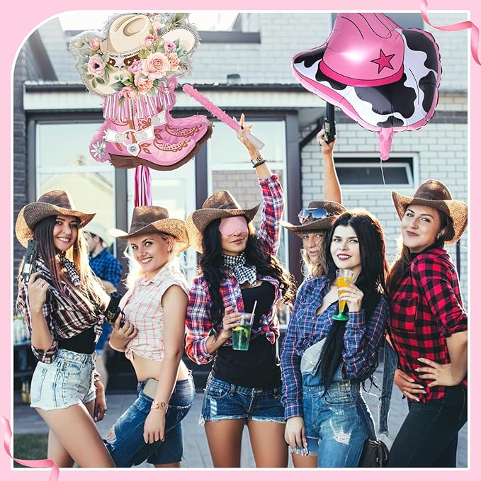 119pcs Cowgirl Boot Piñata Party Kit with Blindfold Hitting Stick Confetti Balloons Snap Bracelets Stickers for Western Cowboy Theme Birthday Party Decors