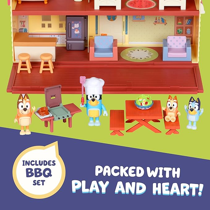 Bluey Toy House Mega Bundle Family Home & BBQ Playhouse Toys, Bingo, Bandit, Chilli, Kids Doll House Playset for Toddlers 3-5, Amazon Exclusive