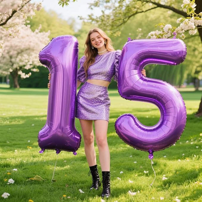 40 Inch Balloons 5 Number Purple Helium Foil 5 15 25 2025 Balloons Large Number Balloon for Boys Girls Birthday Party Wedding Anniversary Decorations Supplies