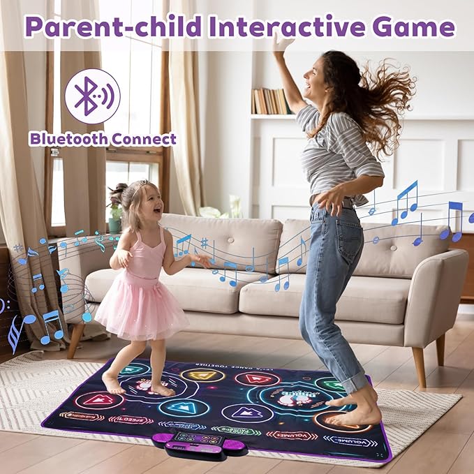 Dance Mat with Music and Lights for Kids, Light-Up 2-Player Interactive Musical Dance Play Mat with Bluetooth, Anti-Slip Indoor Active Play Toy Birthday Gift for Boys Girls 3-12