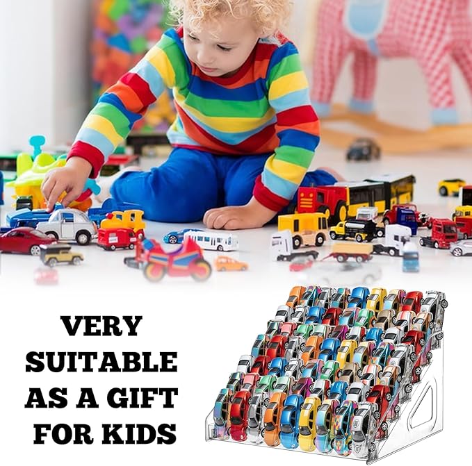 4 Pack 7-Tier Toy Cars Display Shelf for Hot Wheels Display Case Storage Organizer for 1/64 Scale Toy Cars-Hold 63 Toy Cars Clear Model Car Case Holder Container Shelf (Only case)