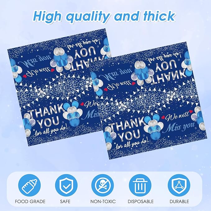 41Pcs Blue Silver Thank You Decorations Thank You for All You Do Tableware Disposable Paper Plates Napkins Tablecloth丨Teacher Employee Staff Doctors Nurse Pastor Appreciation Week Party Decor