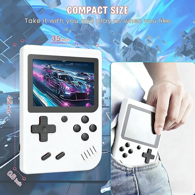 Retro Handheld Games Console Built-in 400 Video Games, Portable Handheld Emulator with 3.0" HD Screen and Rechargeable Battery, Support Connection to TV and 2 Players, Gifts for Boys and Girls (White)