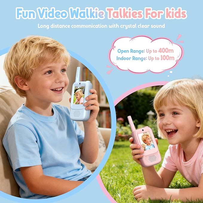 Rush Deer Video Walkie Talkies for Kids, 2 Pack Rechargeable Video Intercom Kids Walkies Talkies with HD Camera & Voice, Indoor Outdoor Games,Camping, Hiking for Boys Girls 3-14,Blue/Pink
