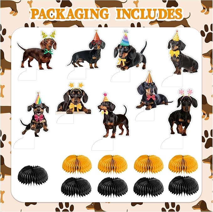 9 PCS Dachshund Honeycomb Centerpieces Table Decorations Dachshund Table Centerpieces for Dachshund Dog Party Supplies Birthday Party Decorations