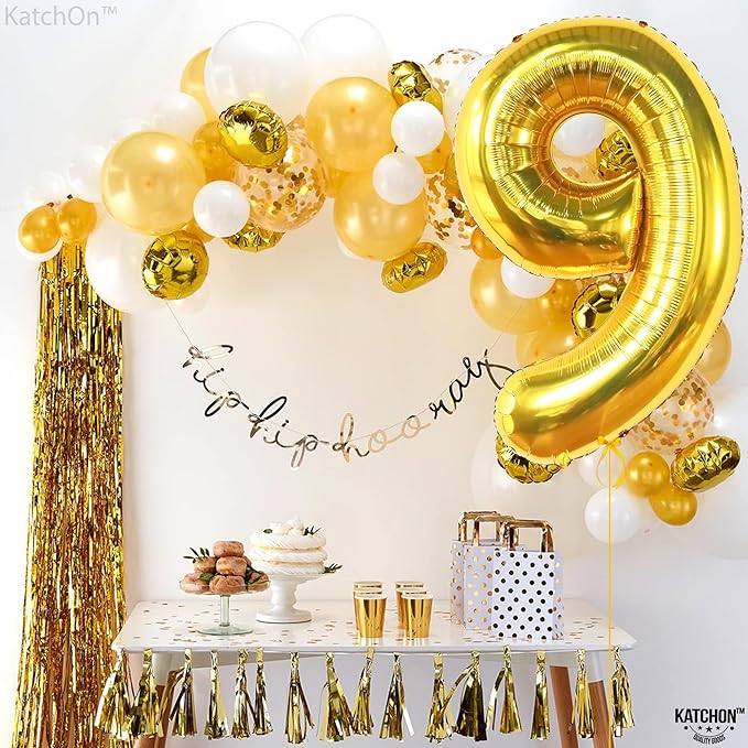 KatchOn, Giant Gold Number 9 Balloon - 40 Inch | Foil 9 Birthday Balloon for 9th Birthday Decorations | 9th Anniversary Decoration | Gold Party Decoration