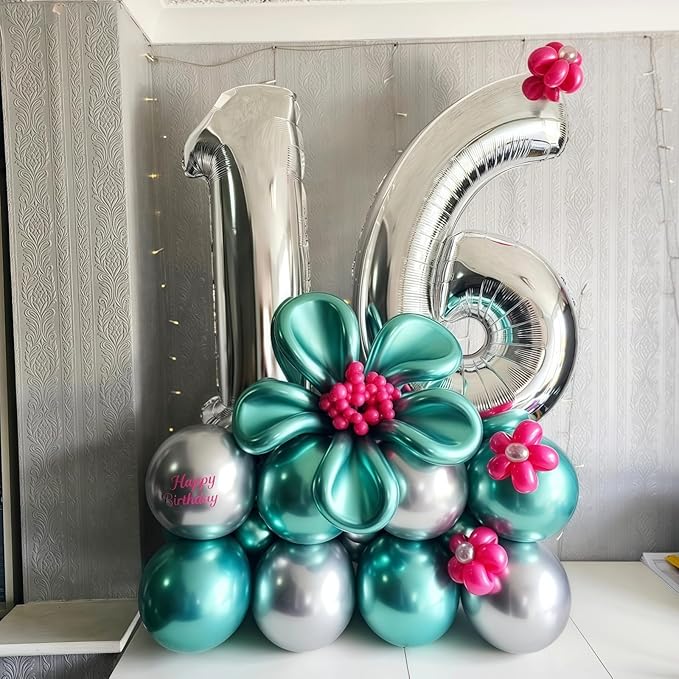 Silver 12th Birthday Balloons for Boys, 40 Inch Mylar Self Inflating 12 Balloon Number, Big Foil 1 and 2 Helium Balloons for Women Girls 21st Birthday Party Decorations Anniversary Decor Supplies