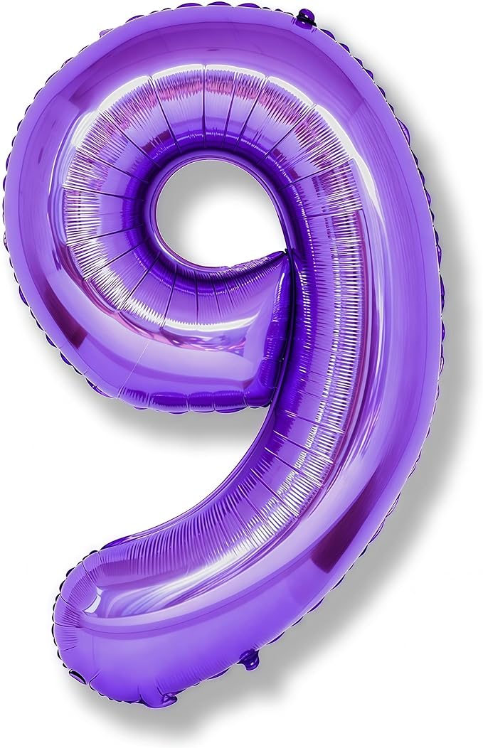 40 Inch Purple Number Balloons, Giant Self Inflating Foil 9 Years Old Birthday Number Balloon for Girls, 9 Balloon Mylar Helium for Kids 9th Birthday Party Decor Women Anniversary Decoration Supplies