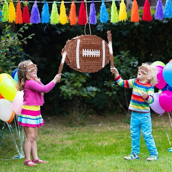 Sratte Kids Football Piñata for Birthday Decoration Football Piñata with Bat and Eye Mask for Boys Sports Birthday Party Supplies