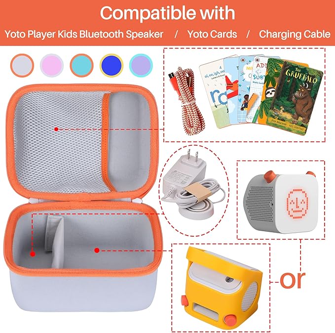 Hard Case Compatible with Yoto Player Kids Speaker Kids Audio Music Children Player Audiobook Cards Radio (Teal + Orange Case)