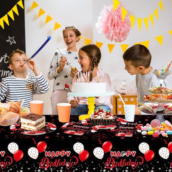 41pcs Black and Red Party Decoration,Black Red Birthday Party set Include dessert plate,Napkin and Tablecloth,Used for Black and Red Birthday Party Supplies