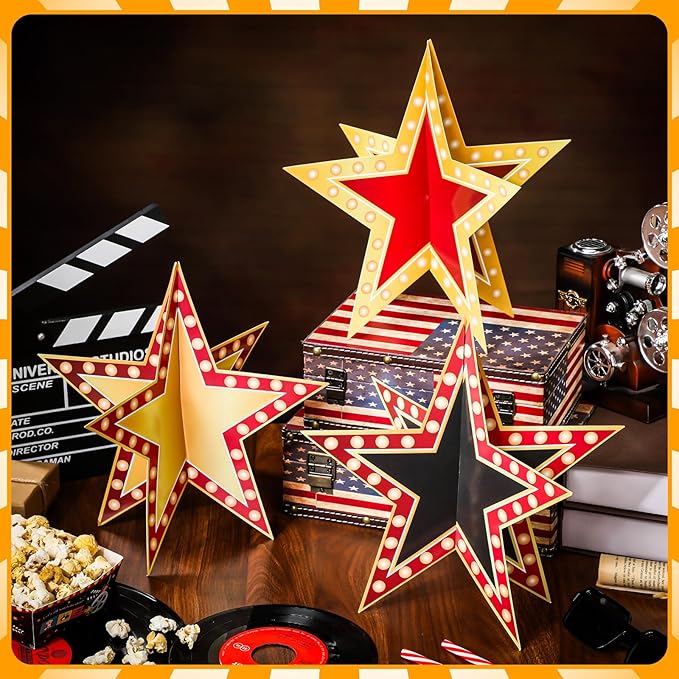 18 Pcs Large Star Centerpieces for Movie Night Party Decorations 12inch 3D Movie Party Supplies Star Decorations Red Carpet Film Show Theme Birthday Table Decor