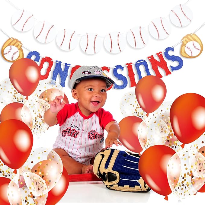 3 Pieces Baseball Garland Baseball Banner Glitter Concessions Banner Ball Triangle Bunting Pennant Flag Sports Themed Game Day Decorations for Party Favors Home Run Birthday Party Supplies