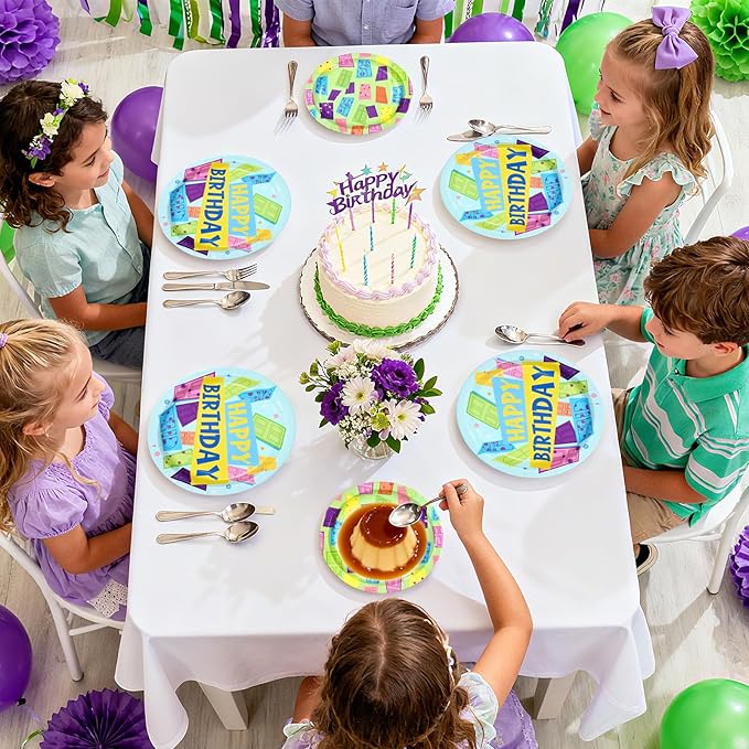 96Pcs Monster Birthday Party Supplies Colorful Door Party Plates and Napkins Disposable Monster Themed Tableware Set for Kids Birthday Baby Shower Decorations, Serves 24