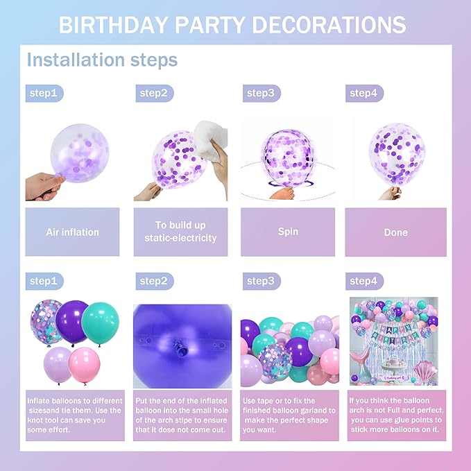 Mermaid Birthday Decorations for Girls,Fringe Curtains Happy Birthday Banner,Red balloons,Cake Toppers for women