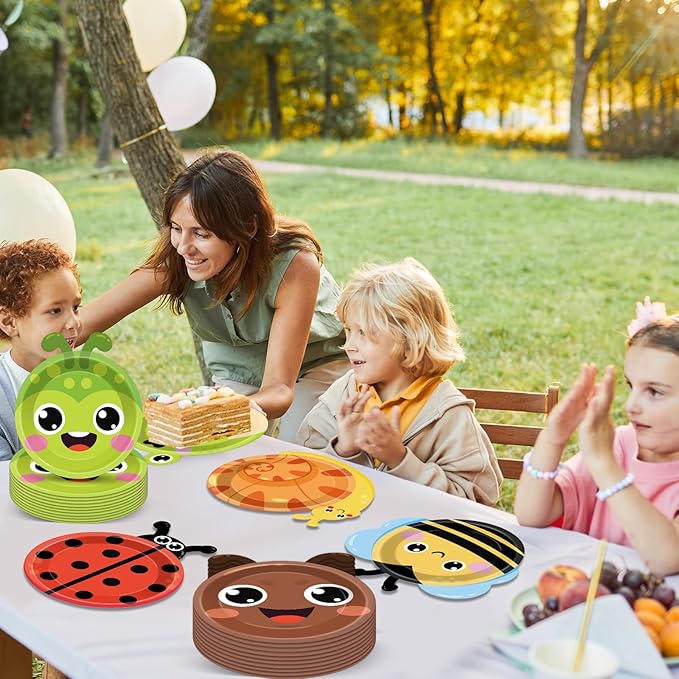 60 Pcs Bugs Party Plates Party Supplies Ladybug Bee Shaped Paper Plates Spring Garden Insect Animals Tableware for Kids Girls Boys Dinner Dessert Picnic Birthday Baby Shower Favor 7"