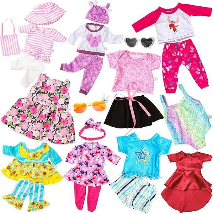 23 Pcs 18 Inch Girl Doll Clothes and Accessories for 18 Inch Doll Dress with Our Generation Dolls Including 10 Complete Sets of Clothing Outfits