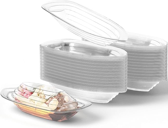 Super Fun, Recyclable Banana Split Boats 100 Pack. Best Long, 12 Oz + 8 Oz Combo of Disposable Bowls for Ice Cream Sundaes. Perfect Clear Plastic Sunday Cups for a Kids Birthday Party