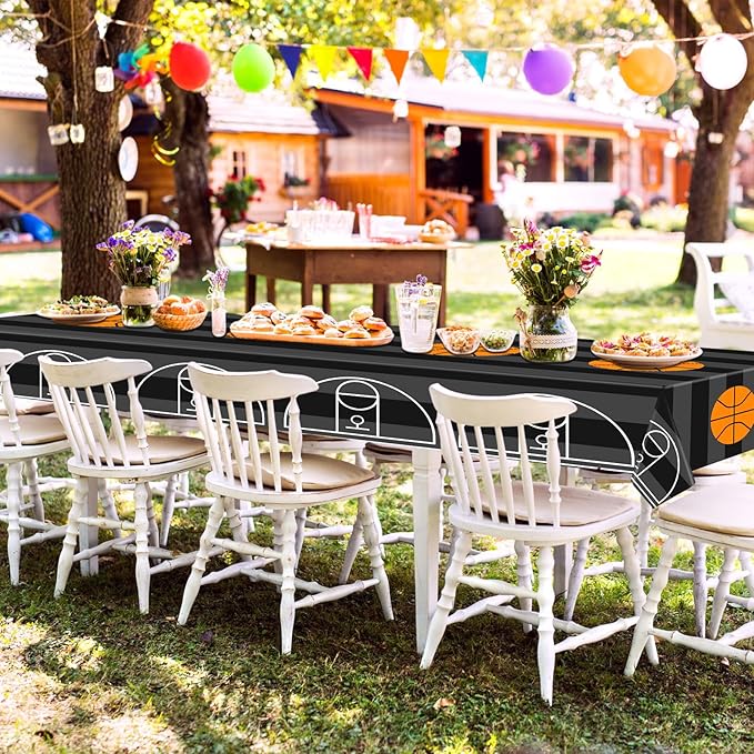 Mixweer 8 Pcs Basketball Plastic Tablecloth Birthday Party Decorations 54 x 108 Inch Basketball Field Rectangular Plastic Table Cover for Sports Theme Fan Sports Event Game Day Birthday Party Supplies