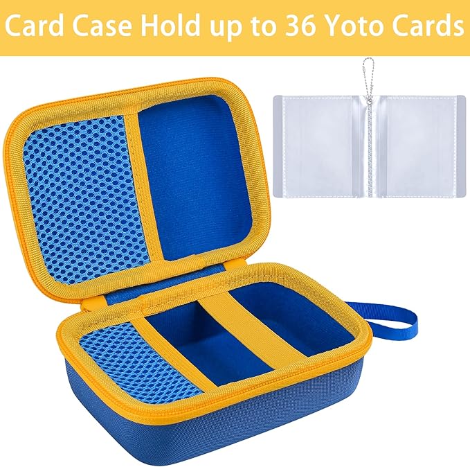 co2CREA Hard Case Compatible with Yoto Mini 2024 Edition Kids Audio Music Player Children Speaker Plays Audiobook Cards Radio and Card Holder Hold up to Yoto 36 Cards, Blue Case + Yellow Zipper
