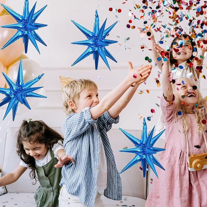 6 Pcs Blue Star Foil Balloons One-Piece 14-Pointed Star Balloon 4D Starburst Cone Mylar Balloon 22inch Christmas Birthday Wedding Wedding Anniversary Party Supplies(Blue)