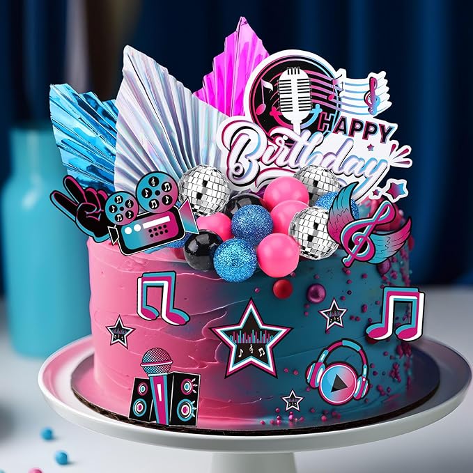 Sinmoe 24 Pcs Music Cake Topper Disco Ball Cake Topper Disco Party Supplies for Musician Rock Theme Birthday Party Musical Video Media cupcake decorations
