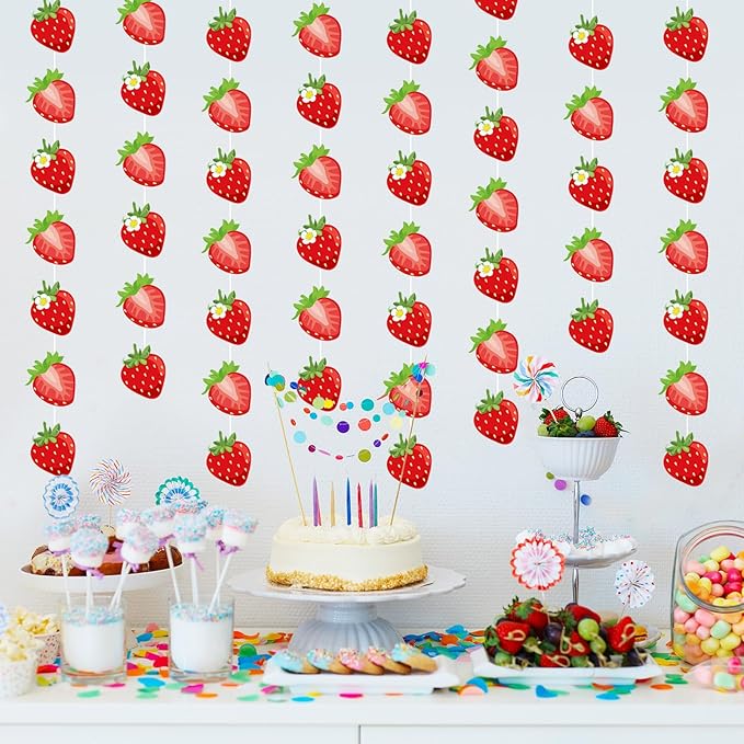 Duraaamo 8 Pack Strawberry Party Banner Decorations Strawberry Back to School Decor Summer Berry Paper Garland Hanging Cutouts Theme Banners for Back to School Baby Shower Party Supplies Decor