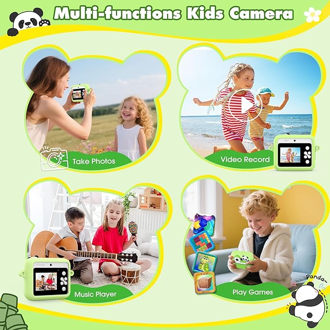 Kids Camera Instant Photo Printing,HD Digital Video Dual Cameras with Panda Silicone Case,Kids Digital Camera That Print Photos Easter Birthday Gift for Boys and Girls with 32GB SD&3 Rolls Print Paper