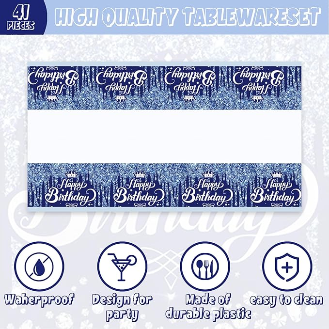 41pcs Navy Blue and Silver Party Supplies ,include 20 Plates, 20 Napkin and 1pcs Tablecloth,Used for Navy Blue and Silver Birthday Party Decoration (BBB)