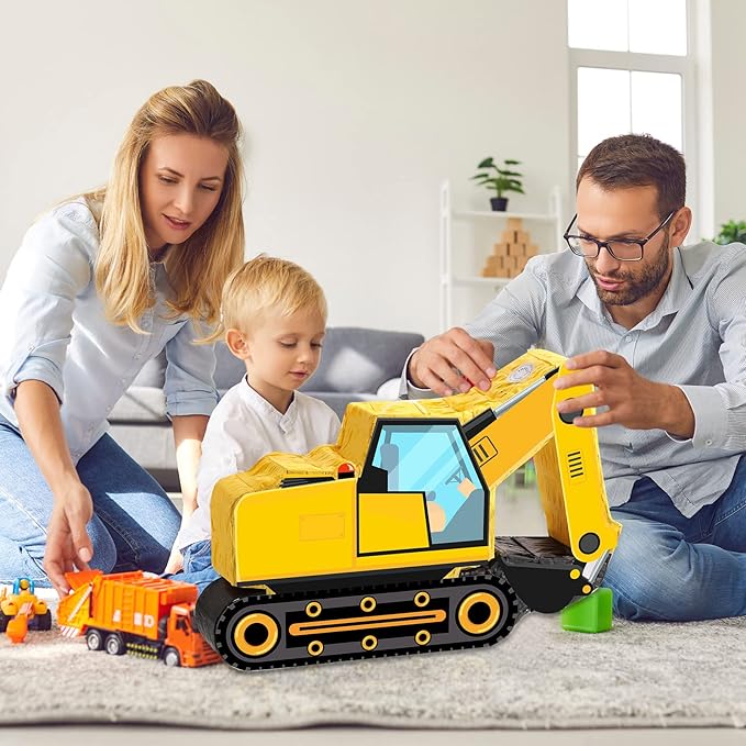 Aoriher Construction Dump Excavator Piñata with Blindfold and Bat Tractor Truck Piñata for Birthday Party Supplies Construction Theme Decor