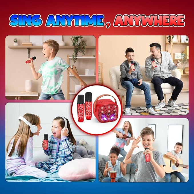 Mini Karaoke Machine Toys Gifts: Kids Toys Easter Birthday Gifts for 4 5 6 7 8 9 Years Old Girl Boy Basket Stuffers LED Portable Bluetooth Speaker with 2 Wireless Microphone Girl Gift Age 3-12+