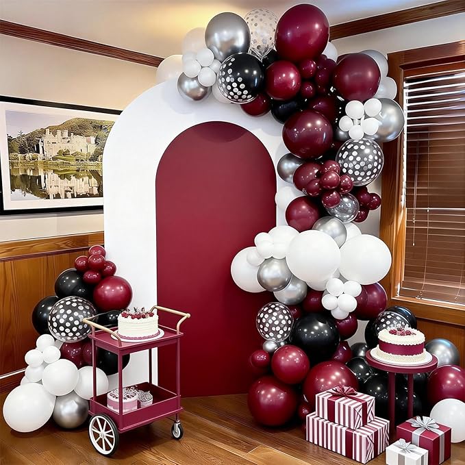 FunHot Maroon Balloons, 50 Pcs Burgundy Black Balloon, 12 Inch Burgundy Metallic Silver Confetti Latex Balloons for Birthday Wedding Baby Shower Bridal Shower Graduation Anniversary Party Decorations