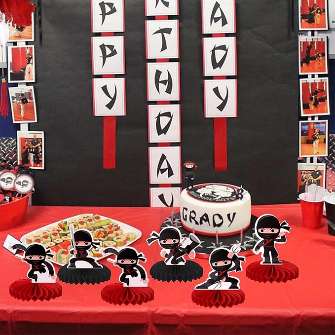 6 PCS Ninja Party Honeycomb Centerpiece Double Sided Martial Arts Karate Kung Fu Warriors Table Toppers Centerpieces for Ninja Theme Baby Shower Birthday Party Table Decorations Supplies
