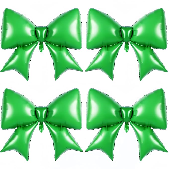 4Pcs Green Bow Balloons 38Inch/Witch Theme Party Spring Easter, St. Patrick's Day,Wedding, Picnic, Goose Baby Shower, Christma Grin*ch Festive Holiday, Emerald Green Foil Bow Balloons(Christmas Green)
