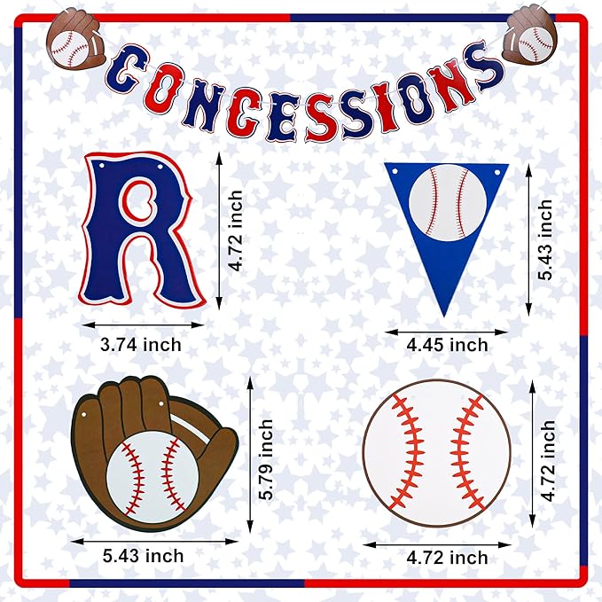 Set of 5 Baseball Birthday Banners Baseball Sports Paper Garlands Pennant Bunting Flag Decor Concessions Party Sign for Party Supplies Boys and Girls
