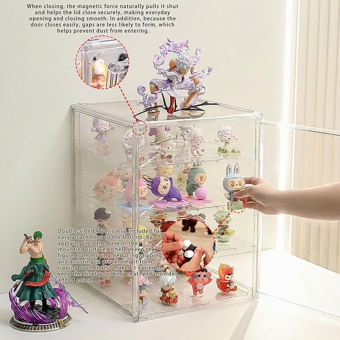 Clear Acrylic Display Case for Figures, 4 Layer Adjustable Acrylic Boxes for Display, Stackable Display Boxes for Collectibles, Action Figure Display Case for Shoe, Bread, Cosmetic, Handbag, 1 Pack