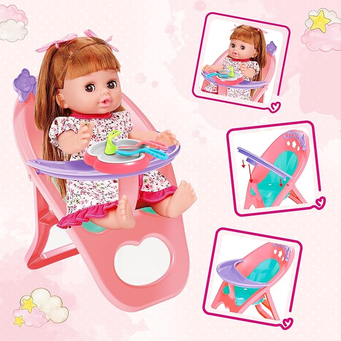 Baby Doll Toys Set, 14" Doll Toys, 25Pcs Dolls Care Toy Playset, Toddlers Toy Dolls Set Incl Cradle Crib, High Chair, Milk Bottle, Pacifier, Diaper, Baby Gift for Age 3 4 5 6+ Years Old Girls Boys