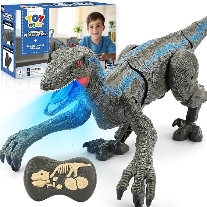STEAM Life Remote Control Large Velociraptor Dinosaur Toy for Kids – Realistic RC Dino with Sounds, Lights & Walking Action – Rechargeable Raptor Toy for Boys & Girls