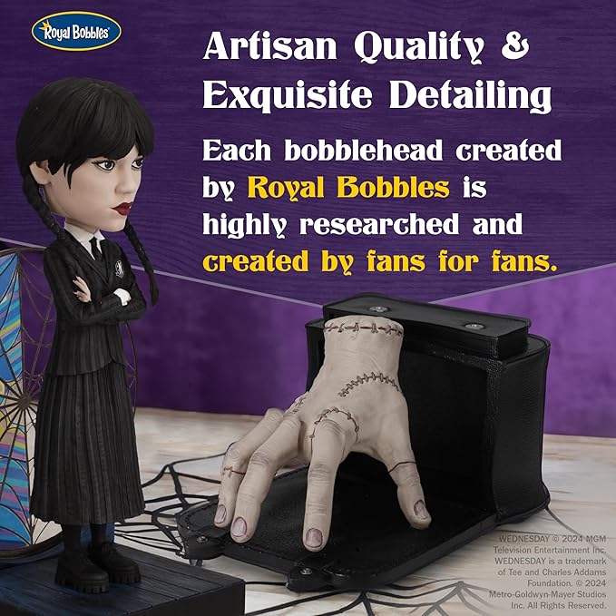 Royal Bobbles Wednesday Addams with Nevermore Academy Stained Glass Window – 6.75 Inches Tall – Collectible Bobblehead Statue