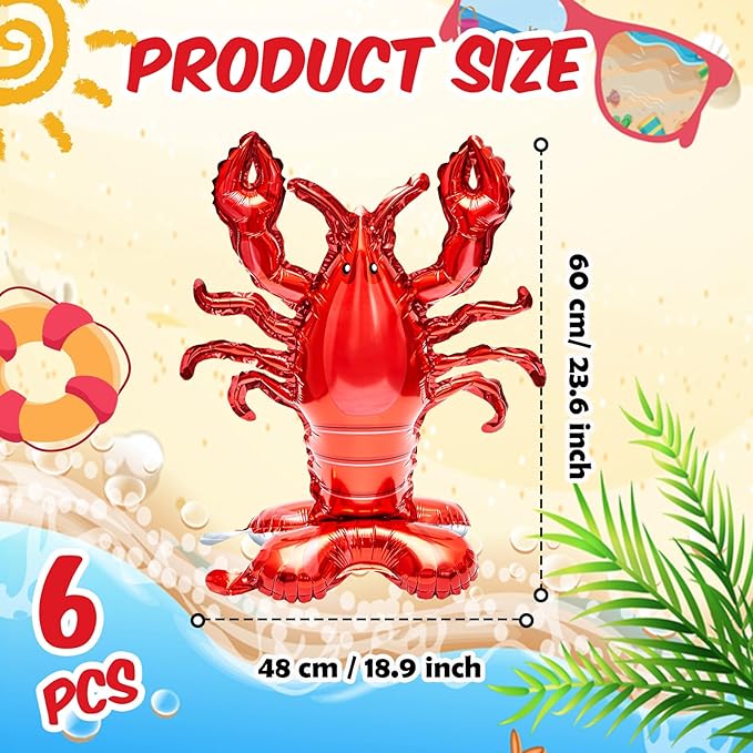 6 Pieces Giant Lobster Crawfish Balloons Simulation Sea Animal Foil Balloons for Birthday Party Decoration Home Office Party Favors Supplies(Vivid)