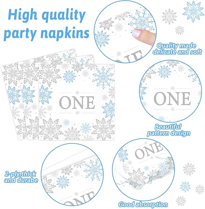 Winter Onederland 1st Party Plates Napkins Snowflake One Birthday Themed Tableware for Baby Blue First Birthday Party Disposable Paper Plates Napkins Party Decorations Supplies Favors 24 Guests
