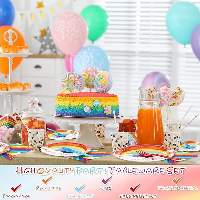 100 Pcs Rainbow Party Supplies Include 7 Inch Rainbow Plates 9 Inch Party Plates Napkins Forks and Spoons for 20 Guests Birthday Party Decorations