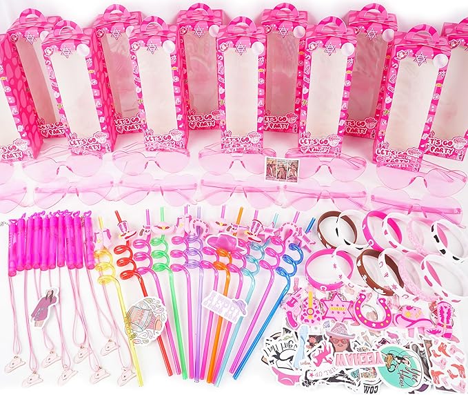 Cowgirl Party Favors Pack - For 12Guests | Pink Goodie Bag Stuffers for Kids Girls' Birthday | Galentines | Pinata Filler & Classroom Rewards
