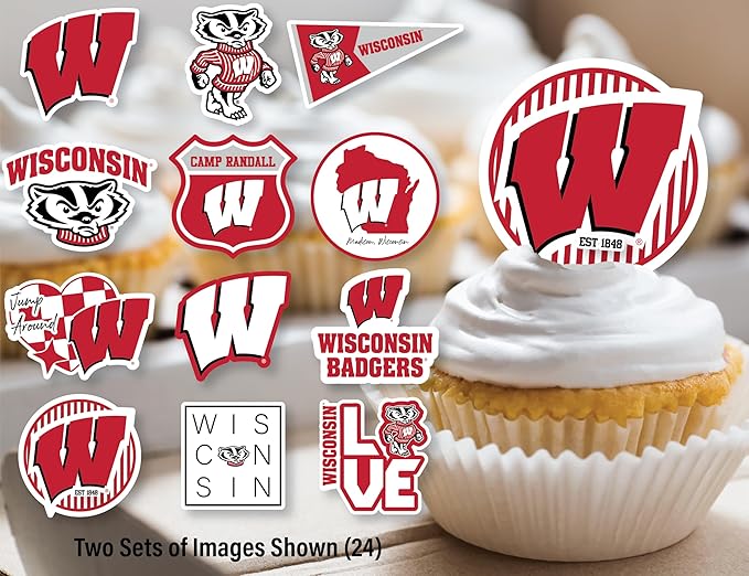 Wisconsin Cupcake Topper Party Supplies for UW Football, Birthday, Graduation Party Decorations (24 Pieces) (Wisconsin Badgers)