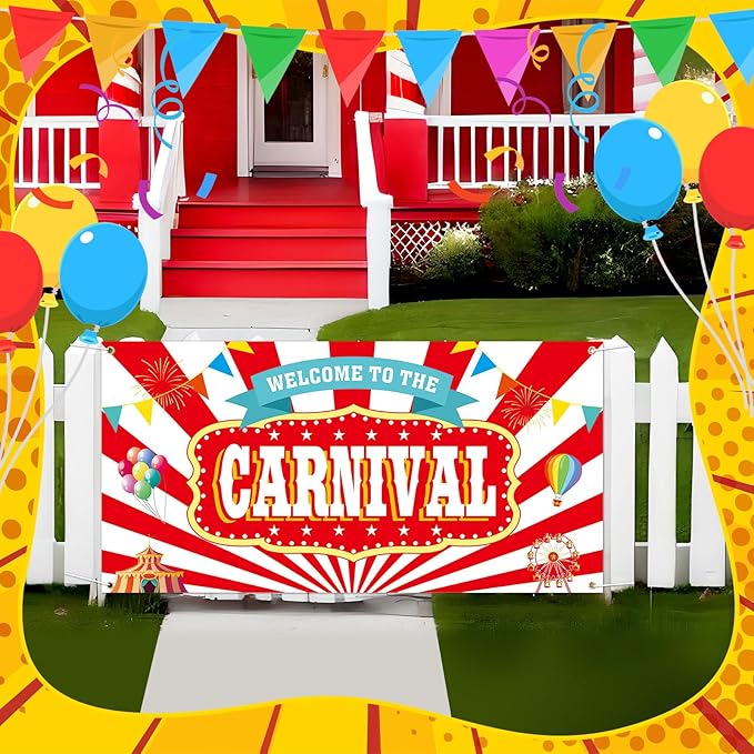 Welcome to the Carnival Banner Carnival Decorations Circus Party Supplies Backdrop for Circus Theme Party Decorations Birthday, 71 x 35 Inch